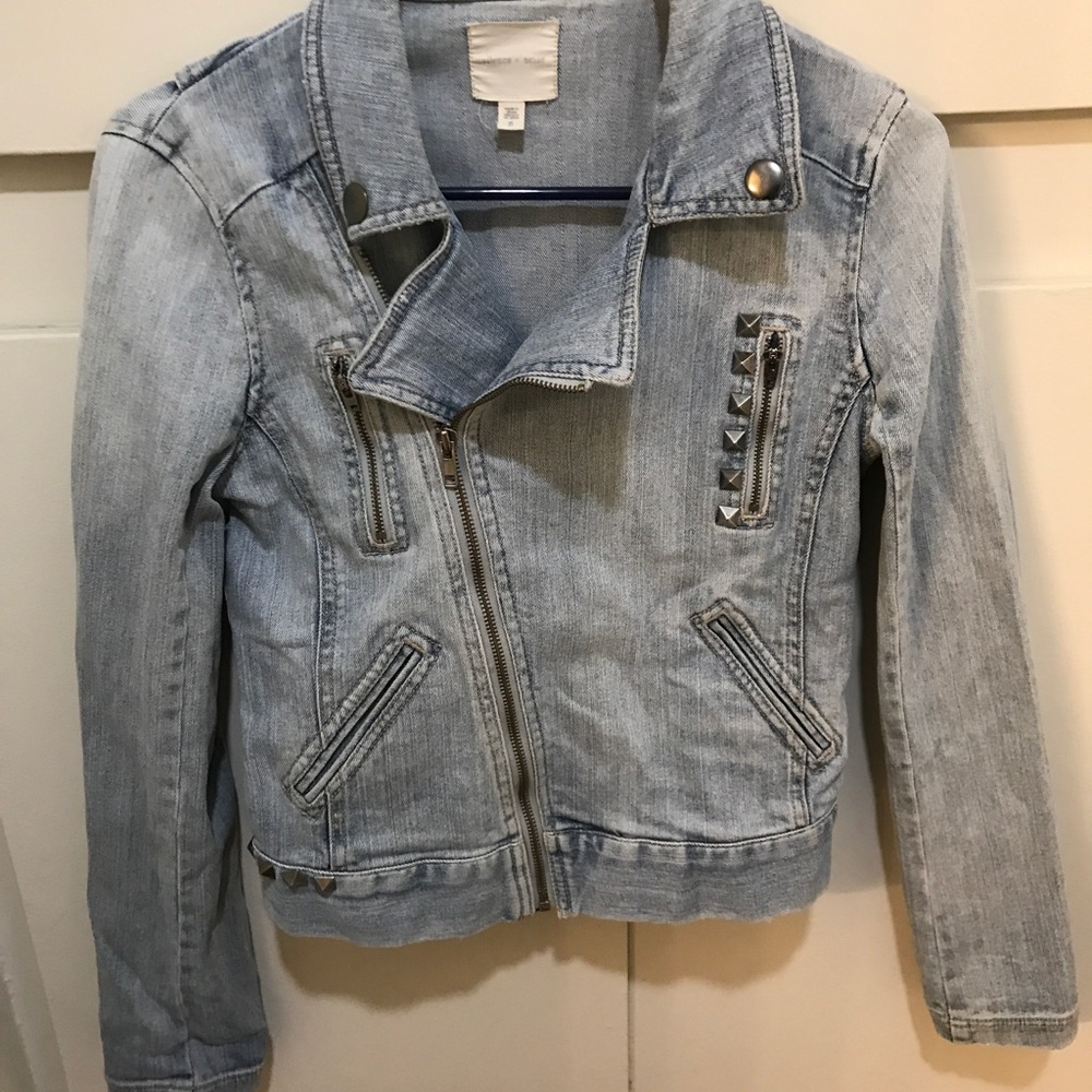Silence & Noise Studded Denim Moto Jacket